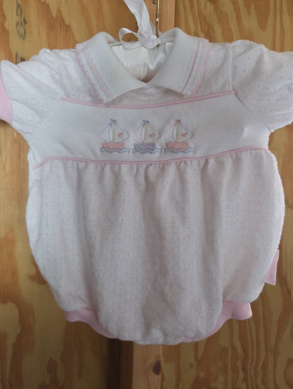 Vintage Health-tex Baby Girls Sailboat Embroidered Romper Bubble Suit 3/6 Months